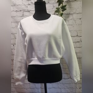 White Crop Crew-Neck Long Sleeve Sweatshirt Size M